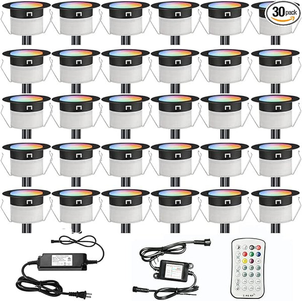 FVTLED Low Voltage Recessed RGBW Deck Light, 30pcs Φ1.22 RGB & Warm White Stainless Steel Waterproof Outdoor Step | Lumora