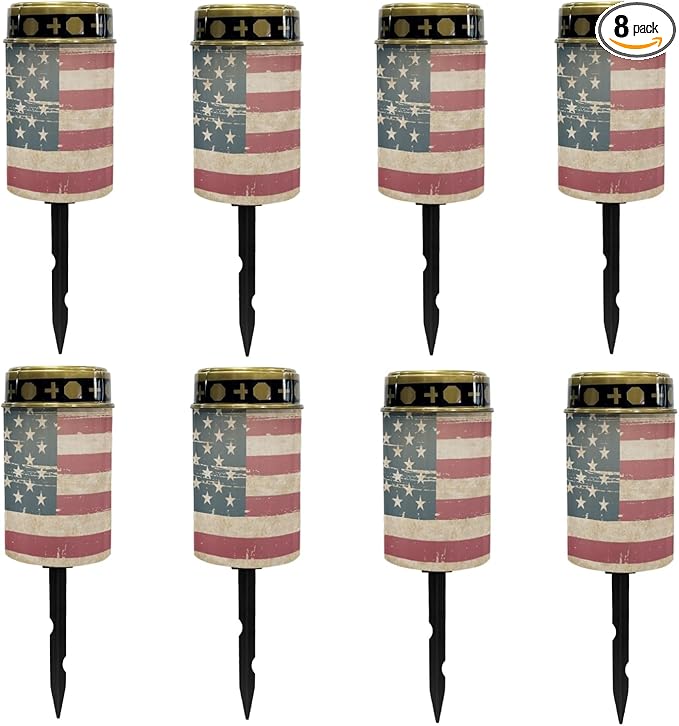US Flag Solar Garden Lights Outdoor Waterproof Pathway Decorations for Yard Path Patio Warm White Lantern Solar Stake Lights Outdoor Landscape Lighting