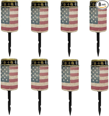 US Flag Solar Garden Lights Outdoor Waterproof Pathway Decorations for Yard Path Patio Warm White Lantern Solar Stake Lights Outdoor Landscape Lighting