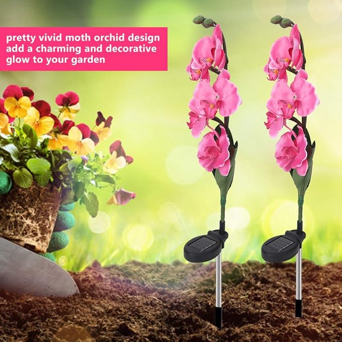 Yosoo Garden Solar Lights Moth Orchid Shape Solar Light-Activated LED Pathway Light for Lawn Garden Courtyard