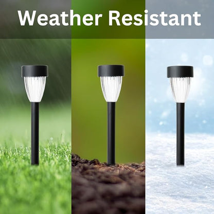 Moonrays Solar Pathway Lights Outdoor, Bright Solar Power Outside Garden Light, Emits 1x White LED (3 Lumen) with Amorphous Solar Panel, Stunning Landscaping Ground Lighting Stakes for Yard (2 Pack)