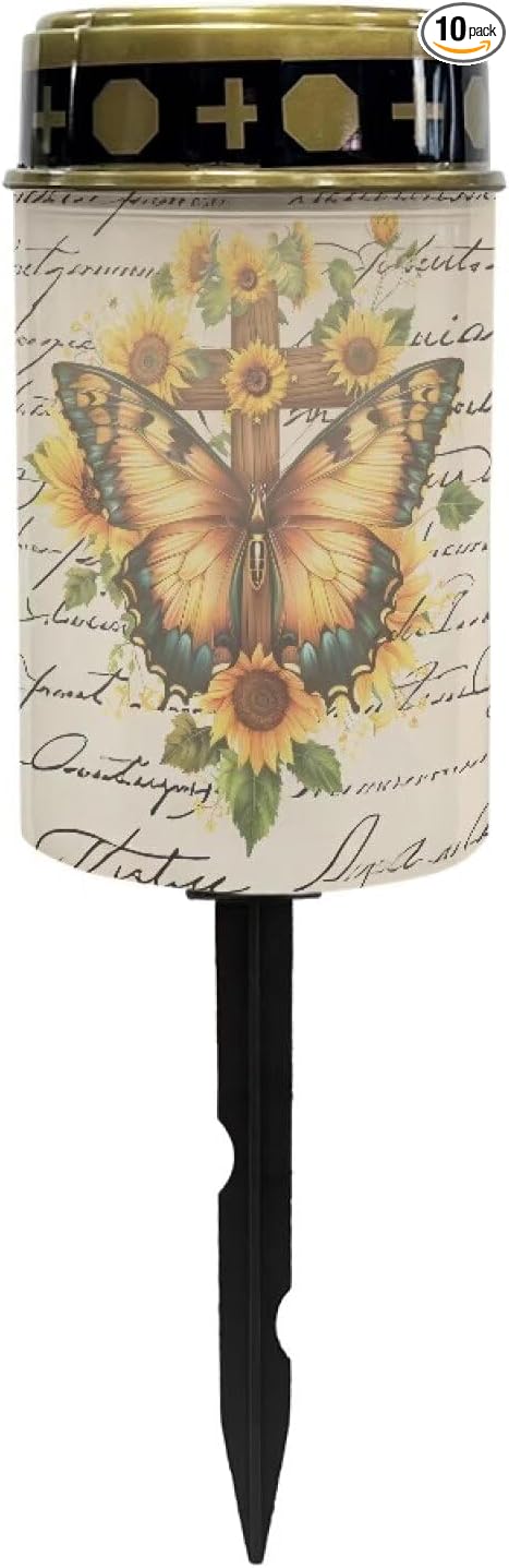 Yellow Butterfly Solar Lights for Cemetery Gravesite Outdoor Solar Lights for Yard Decorative Cemetery Candle Holder for Grave Waterproof Flameless Solar Powered Light for Prayer