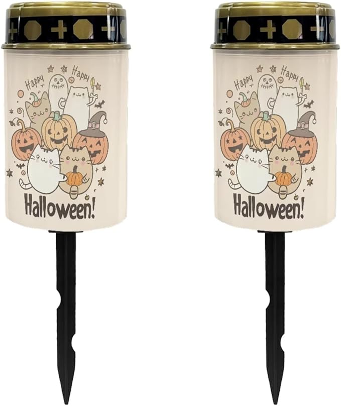 Halloween Cemetary Solar Light Pumpkin Cemetery Solar Lights for Grave Beige Solar Grave Decorations 2 Pcs Outdoor Waterproof Grave Decor