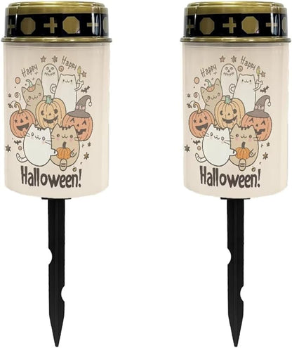 Halloween Cemetary Solar Light Pumpkin Cemetery Solar Lights for Grave Beige Solar Grave Decorations 2 Pcs Outdoor Waterproof Grave Decor