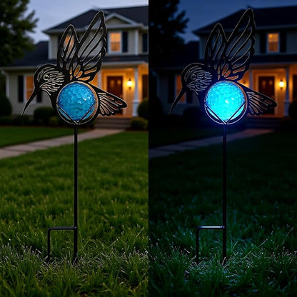 Hummingbird Solar Lights Outdoor Decorations, 2 Pack Metal Iron Solar Stake Lights for Yard, Garden, Lawn Decor