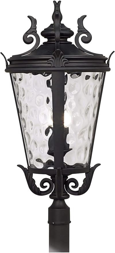 John Timberland Marseille Vintage Outdoor Post Light Fixture Textured Black Scroll 33 1/2" Clear Hammered Glass for | Lumora
