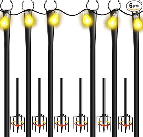 6 Pack 10Ft String Light Poles, Metal Poles with Fork for Outside Lights,Outdoor Metal Light Stand with Fence | Lumora