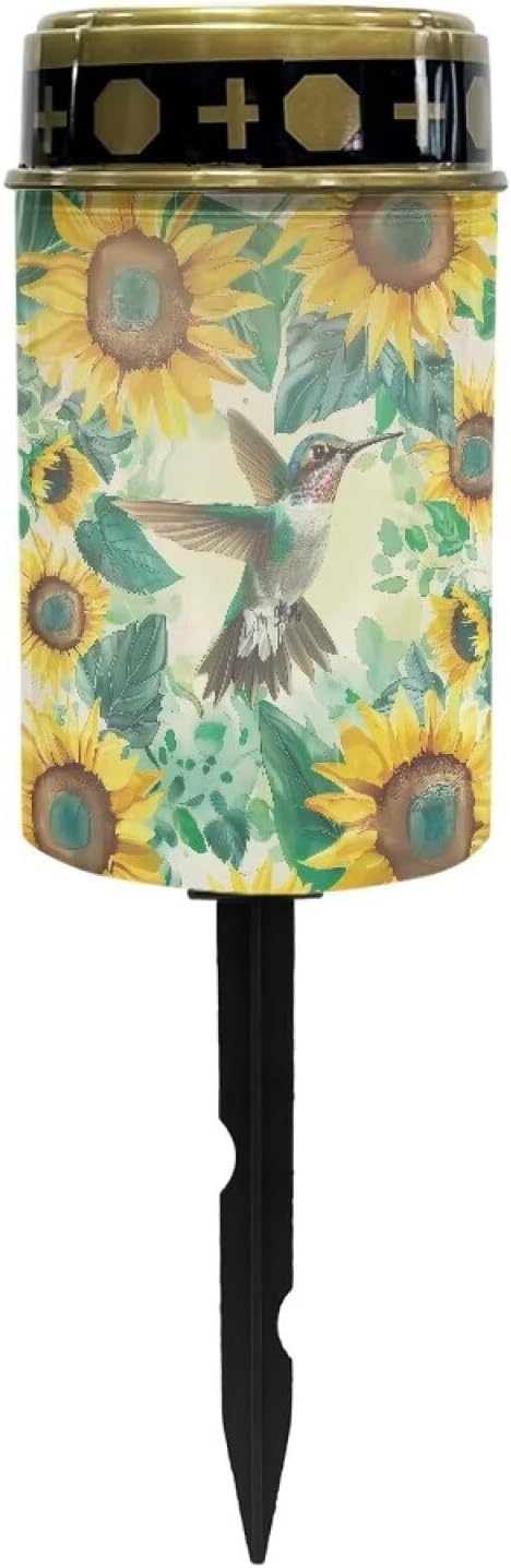 Sunflower Cemetery Solar Lights Hummingbird Solar Pathway Lights Solar Lights Outdoor Garden Waterproof Cemetery Grave Decorations for Outside Yard Walkway Decor