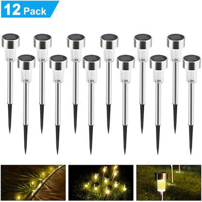 Solar Outdoor Lights, 5W LED Pathway Lights Solar Powered, Stainless Steel Waterproof Solar Garden Lights Decoration for Garden Patio and Walkway (12PCS, Warm White)