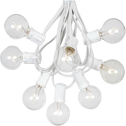 25 Foot G40 Outdoor Patio String Lights with 25 Clear Globe Bulbs – Indoor Outdoor String Lights – Market Bistro Café Hanging String Lights – C7/E12 Base - White Wire