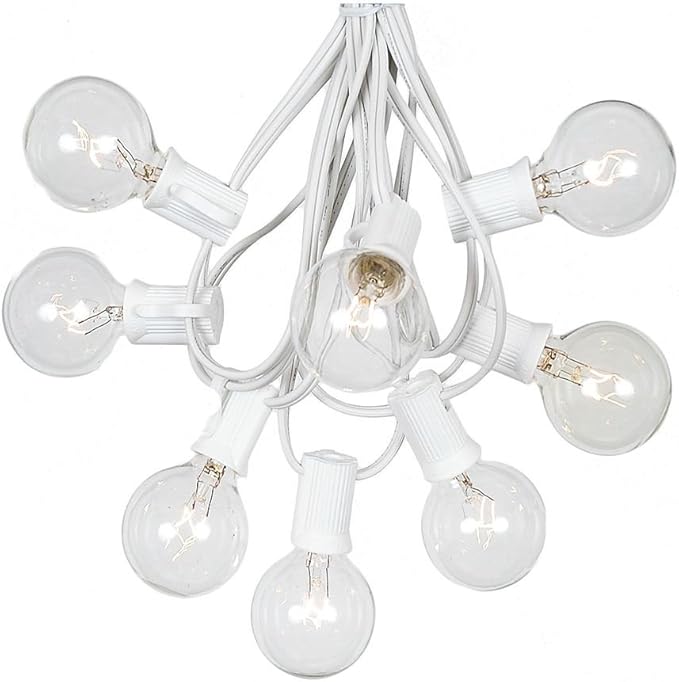 G40 Patio String Lights with 125 Clear Globe Bulbs - Hanging Garden String Lights - Vintage Backyard Patio Lights - Outdoor String Lights - Market Cafe String Lights - White Wire - 100 Foot
