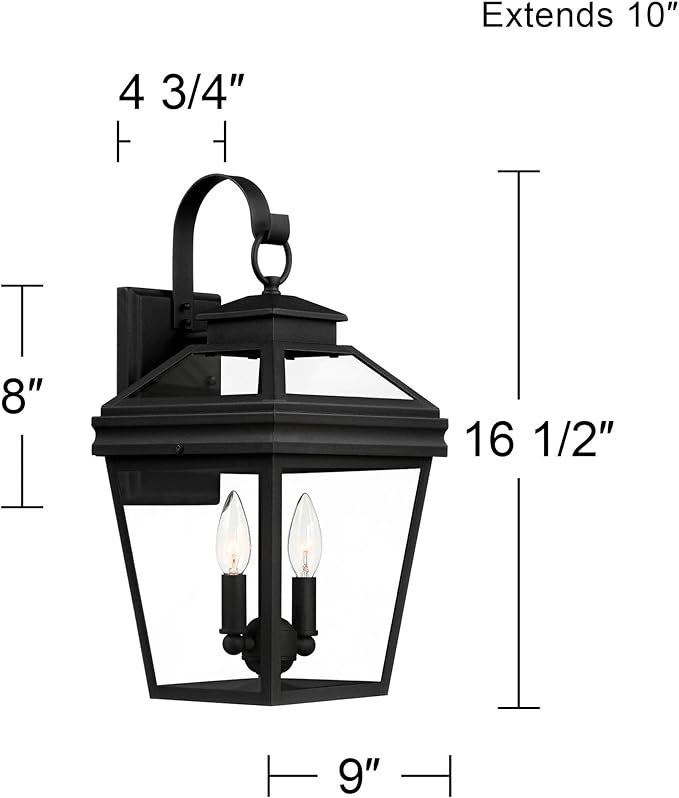John Timberland Stratton Street Traditional Outdoor Wall Light Textured Black Steel 16 1/2" Clear Glass Lantern for Exterior House Porch Patio Outside Deck Garage Yard Front Door Garden Home