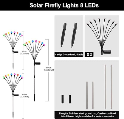 Swaying Solar Firefly Lights Outdoor, 8 Modes RGB Color Changing Firefly Swaying Solar Garden Lights for Outside Christmas Yard Patio Pathway Plant Landscape Garden Decor Multicolor(2 Pack)