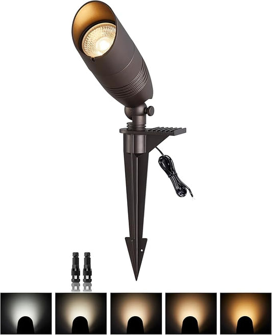 Low Voltage Spot Lights Outdoor, 7W LED 12V Wired Bronze Landscape Spot Lights for Palm Tree House Yard Garden, Uplighting Outdoor IP65 Waterproof, 60° Beam Angle, 5 Color Temperature, 1PK
