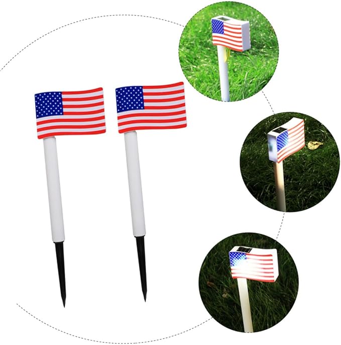 Gadpiparty 2pcs Solar LED American Flag Garden Lights, Solar Pathway Lamps with Ground Plug, Outdoor Landscape Lighting for Independence Day Decoration Random Color