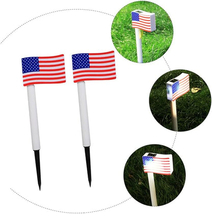 Gadpiparty 2pcs Solar LED American Flag Garden Lights, Solar Pathway Lamps with Ground Plug, Outdoor Landscape Lighting for Independence Day Decoration Random Color
