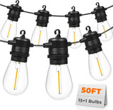 S14 Outdoor String Lights 50FT, Waterproof Patio Lights with 15 Shatterproof Bulbs for Bistro, Backyard, Porch | Lumora