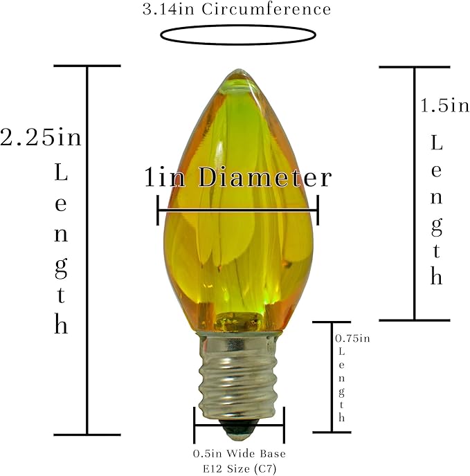 LED Christmas Outdoor Light Bulbs C7 C9 Twinkle Blinking Candelabra Style Replacement Box of 25 (Transparent Yellow, C7)