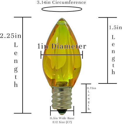 LED Christmas Outdoor Light Bulbs C7 C9 Twinkle Blinking Candelabra Style Replacement Box of 25 (Transparent Yellow, C7)