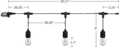 Outdoor String Lights - 50ft Color-Changing Patio Lights with Remote and Vintage-Style LED Edison Bulbs for Porch, Backyard, and Events by Pure Garden