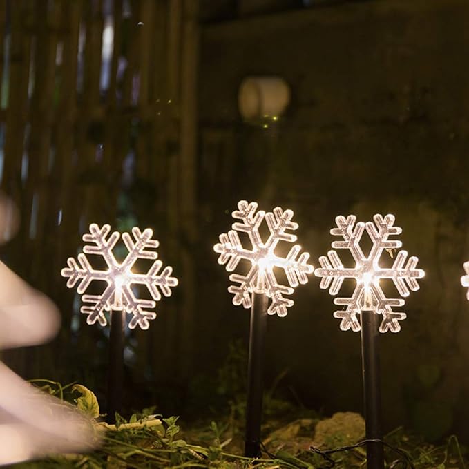 Solar Christmas Pathway Lights, Outdoor Solar Powered Snowflake, Five Pointed Star, Christmas Tree Decorative Lights with Garden Stakes for Path Lawn Patio Decor