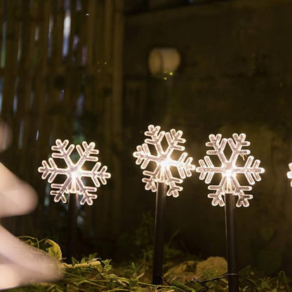 Solar Christmas Pathway Lights, Outdoor Solar Powered Snowflake, Five Pointed Star, Christmas Tree Decorative Lights with Garden Stakes for Path Lawn Patio Decor