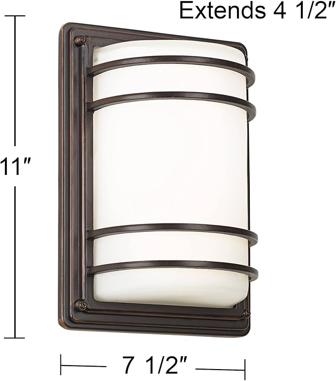 John Timberland Habitat Modern Outdoor Wall Light Fixture Rubbed Bronze 11" Opal Glass Shade for Exterior Barn Deck House Porch Yard Patio Outside Garage Front Door Garden Home Roof Lawn