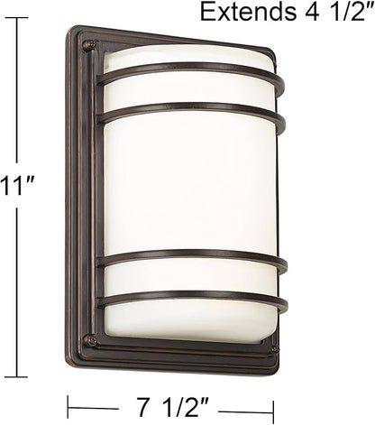 John Timberland Habitat Modern Outdoor Wall Light Fixture Rubbed Bronze 11" Opal Glass Shade for Exterior Barn Deck House Porch Yard Patio Outside Garage Front Door Garden Home Roof Lawn