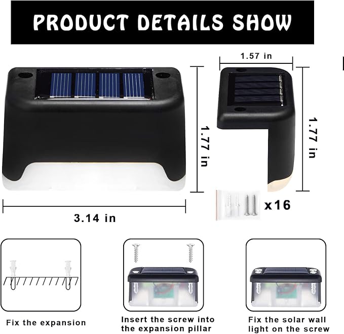K.E.J. 16pcs Solar Lights Outdoor Waterproof Color Changing - Solar-Powered Yard Pathway Lighting LED Step Lights | Lumora
