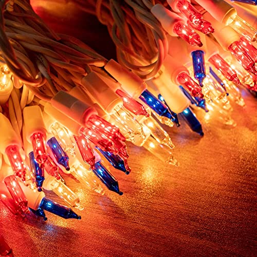 TW SHINE Red White and Blue 4th of July Lights, 20FT 100 Count Incandescent Patriotic Mini String Lights, Waterproof Independence Day Decorations for Outdoor Indoor Christmas Party Decor