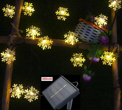 Solar Christmas Lights Outdoor Waterproof 30 LED 20 ft 8 Modes Solar Powered Snowflake String Lights for Garden Patio Yard Home Christmas Tree Parties(Warm White)