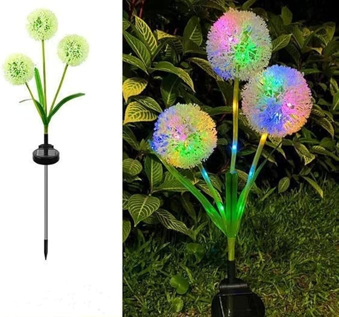 Solar Garden Lights Outdoor Decorative Glowing Dandelion Flower Lights for Outside Garden Decor Yard Patio Landscape Pathway Lawn Decorations (Color 3 Head*2)