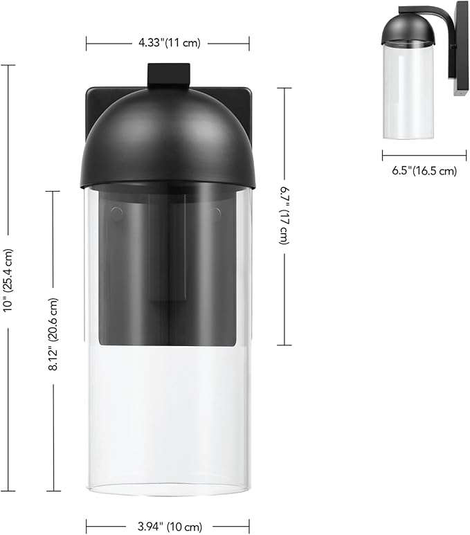 GLOBE Electric 60000023 12W LED Integrated Outdoor Wall Sconce, Matte Black, Clear Glass Shade, Porch Light, Wall | Lumora