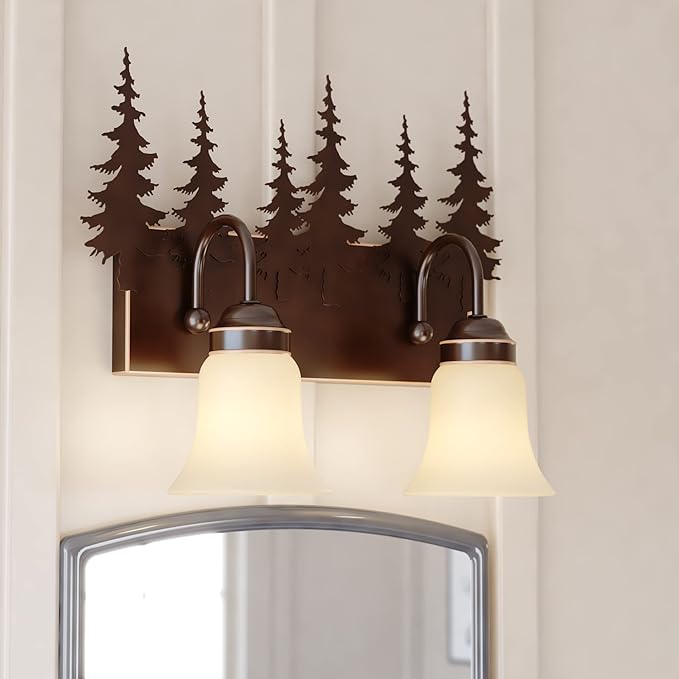 VAXCEL Yosemite 2-Light 16.75 inch Wide Burnished Bronze Rustic Cabin Bathroom Vanity Lighting Fixture, Amber Flake | Lumora