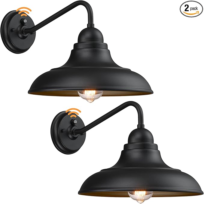 Dusk to Dawn Outdoor Wall Sconces, Farmhouse Barn Light, Matte Black Outdoor Wall Lights Exterior Wall Light Fixture for Porch Entryways Garage, 2 Pack, 12"