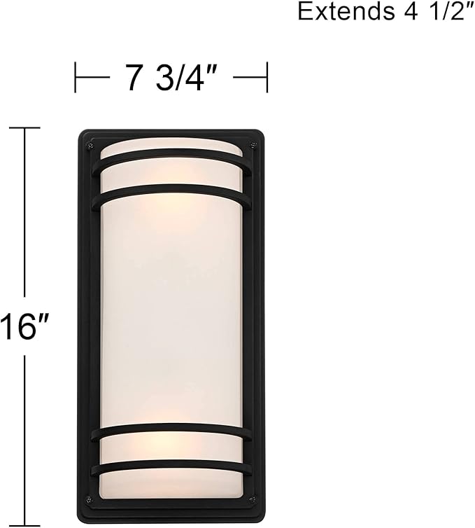 John Timberland Habitat 16" High Modern Industrial Outdoor Wall Sconce Light Fixture Mount Porch House Exterior Outside Cylinder Weatherproof Black Metal Frosted Glass Shade Front Door Patio Garage