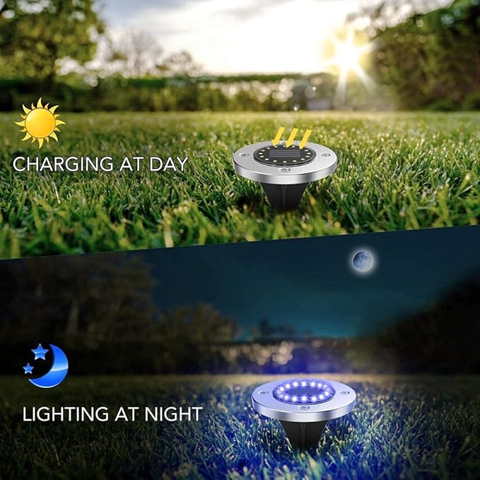 Solar Ground Lights - 20 LED, 12 Pack Outdoor Disk Lights - Waterproof in-Ground Garden Light Set for Pathway, Lawn | Lumora
