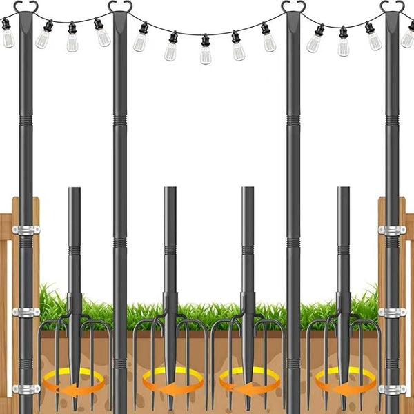 String Light Poles 4 Pack,Poles for Hanginig Outdoor String Lights with Fork and Fence Clamp | Lumora