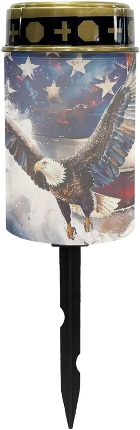 Patriotic Solar Garden Lights Outdoor Decorative 4th of July Solar Stake Lights Landscape Lights Cemetery Decorations for Grave Lights Decorate Lawn, Patio, Fence, Backyard - USA Flag Eagle