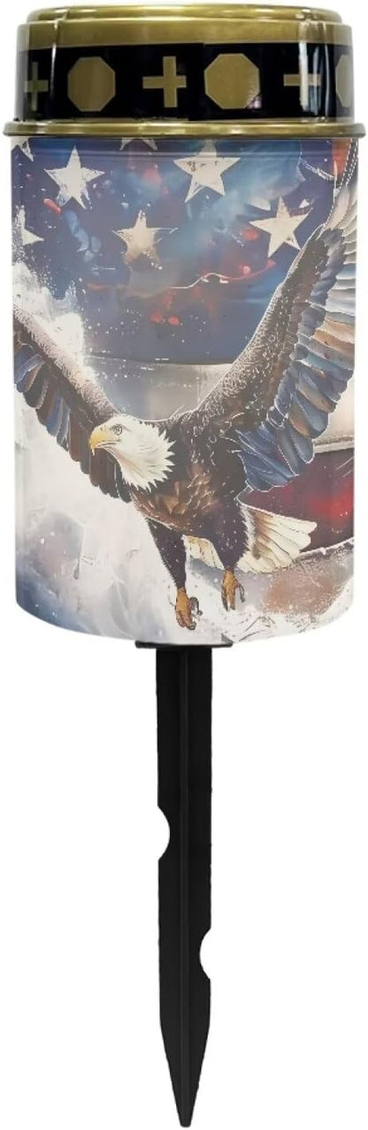 Patriotic Solar Garden Lights Outdoor Decorative 4th of July Solar Stake Lights Landscape Lights Cemetery Decorations for Grave Lights Decorate Lawn, Patio, Fence, Backyard - USA Flag Eagle