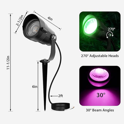 Outdoor All-in-One RGBWW Low Voltage Landscape Lighting Kit, 6-Pack 12W Color Changing LED Spotlight Light with Transformer and 16/2 Wire,12-24V AC/DC Waterproof for Yard Garden Festival Decor