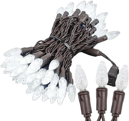 Novelty Lights 24FT 70 LED C6 LED Christmas String Lights, Outdoor Crystal Clear White Commercial Grade LED Lights, Tree Decorations