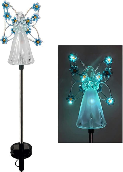 Solar Garden Lights 2pcs Fairy Garden Ornaments Outdoor Solar Pathway Lights, Flower Fairy Resin Figurine Lamp for Courtyard Lawn, Commemorate Gift (Color : Blue)