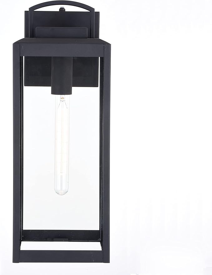 VAXCEL Kinzie Outdoor Porch Light, 7" W x 19" H Black Outdoor Lantern, Modern Dusk to Dawn Wall Light for Porch | Lumora