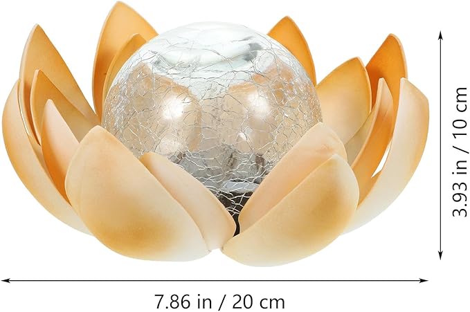 Solar LED Lotus Crackle Glass Path Light, Waterproof Yellow Garden Lawn Solar Lamp for Outdoor Yard Landscape Insert