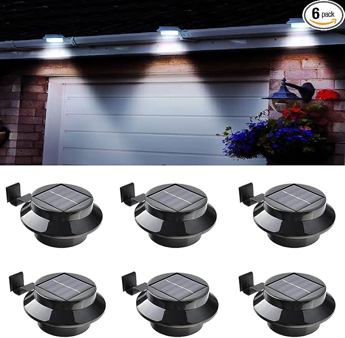 6-Pack Solar Gutter Led Lights, Outdoor Solar Fence Lights Deck Lights for Eaves Garden Landscape Yard (Black)