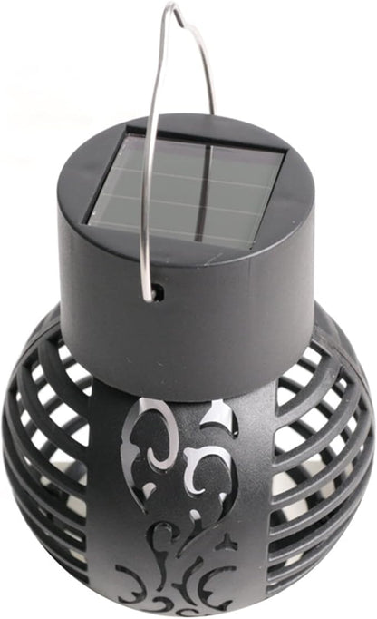 Solar Outdoor Lights Simulation Flame Chandelier Decorative Hanging LED Round Ball Lights 2 Pack Solar Garden Lights Waterproof Solar Powered Ball Lights for Camping Yard Patio Fence Tree Decoration