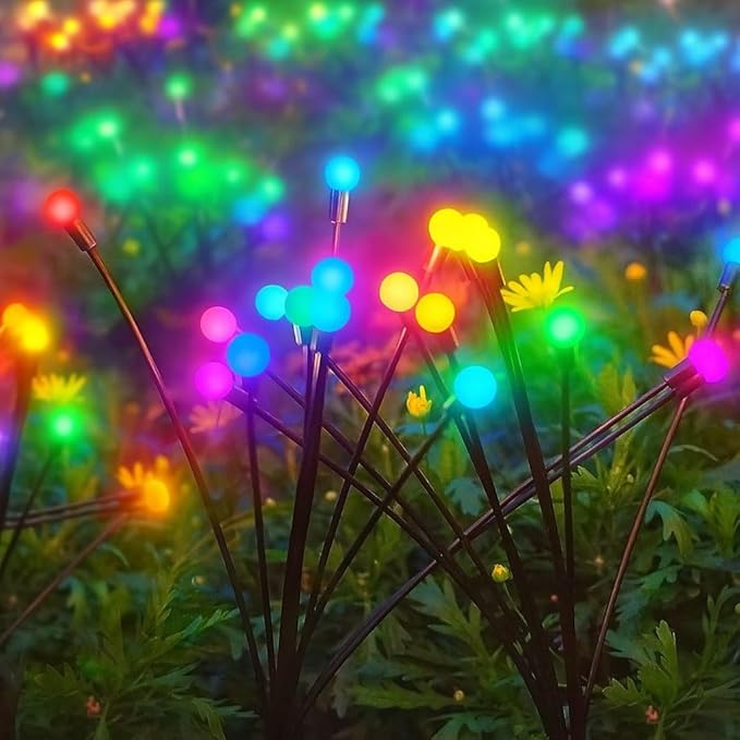 Solar Garden Lights - Pack of 4 Firefly with 2 Mode, Sway by Wind, Waterproof Outdoor for Yard Patio Walkway Decoration (Colorful)