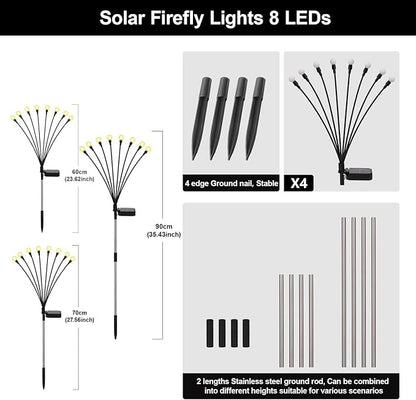 Swaying Solar Firefly Lights Outdoor, 8 Modes 800mAh Firefly Swaying Solar Garden Lights Waterproof for Outside Plant Yard Patio Pathway Christmas Garden Decor Flashing Warm White(4 Pack)