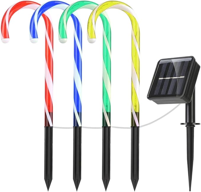 Solar Christmas Candy Cane IP55 Waterproof Stake Light Lamp for Patio Yard Garden Pathway Outdoor Christmas Decorative Light Black - Unisex